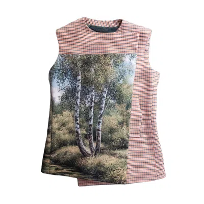 Absurde Women's Orange / Neutrals Vest Tree-motif Upholstery Fabric And Prince Of Wales Check In Multi