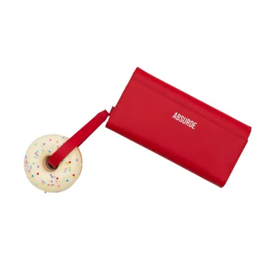 Absurde Women's White Donut Red Leather Bifold Wallet