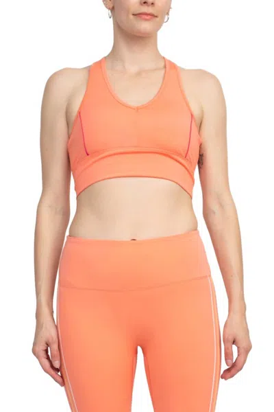 Ac-tiv-ology Deep V Pop Piping Racer Back Interlock Bra In Fusion Coral In Orange