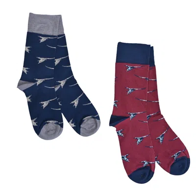 Acaciazuri Men's Blue / Red / Grey Carmine Bird Bamboo Sock Bundle - Two Pairs In Blue/red/grey