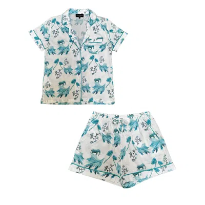 Acaciazuri Women's Blue / White Luxury Pyjamas - The Short Ethereal Set In Black