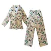 Acaciazuri Women's Neutrals / Green / Pink Luxury Pyjamas - The Bashful Set In Green/pink