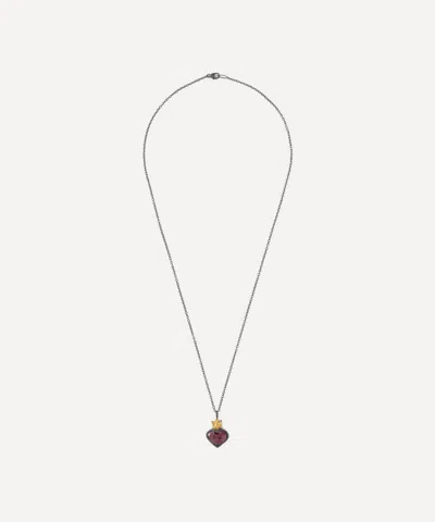 Acanthus Mixed Metal Sacred Garnet Heart Pendant Necklace