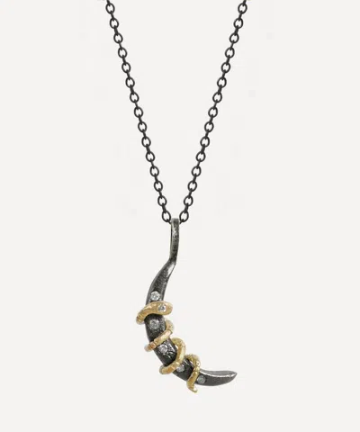Acanthus Mixed Metal Serpent Moon Pendant Necklace