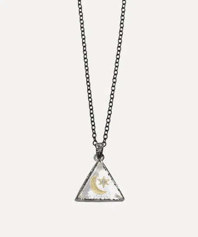 Acanthus Oxidised Silver Crescent Star Triangle Quartz Amulet Pendant Necklace
