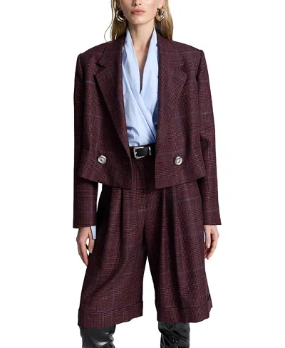 Acaria Studio Guru Crop Silk Blend Blazer In Burgundy
