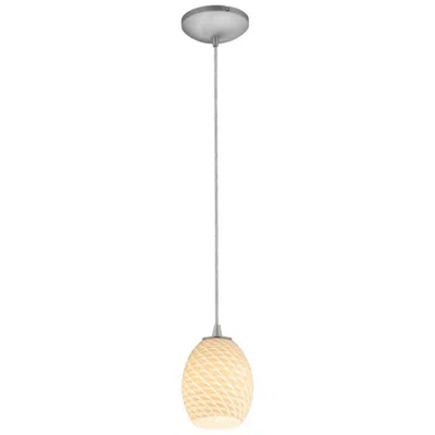 Access Brandy Firebird E26 Led Cord Pendant - Brushed Steel Finish, White Glass