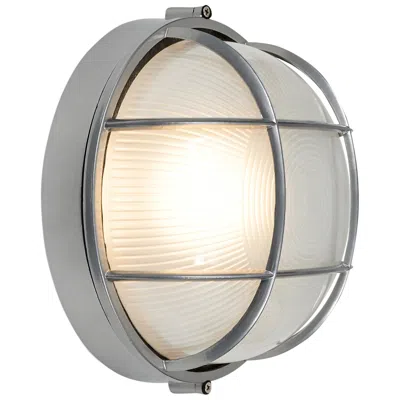 Access Bulkhead Collection 10" Satin Steel Round Outdoor Wall Light