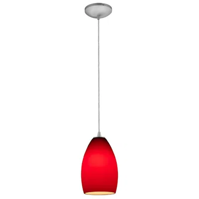 Access Champagne - Cord - Brushed Steel Finish - Red Glass Shade
