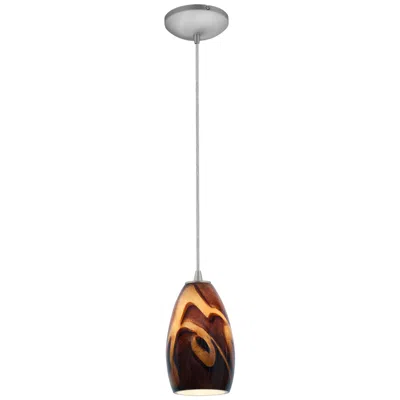 Access Champagne - E26 Led Cord Pendant - Brushed Steel Finish - Inca Glass Shade In Brown