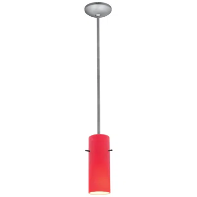 Access Cylinder 1-light Pendant - Rods - Brushed Steel Finish, Red Glass Shade