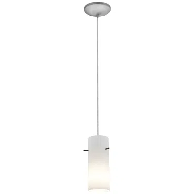Access Cylinder 4" Wide Brushed Steel Cord Hung Pendant W/ Opal Glass Shade