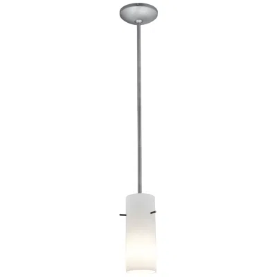 Access Cylinder 4" Wide Brushed Steel Stem Hung Pendant W/ Opal Glass Shade