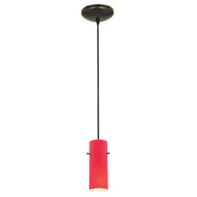 Access Cylinder - E26 Led Cord Pendant - Oil Rubbed Bronze Finish, Red Glass