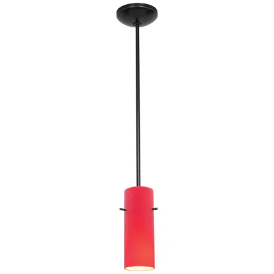 Access Cylinder - E26 Led Rod Pendant - Oil Rubbed Bronze Finish, Red Glass Shade