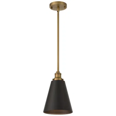 Access Dahlia 8" Wide Antique Brushed Brass Pendant With Black Shade