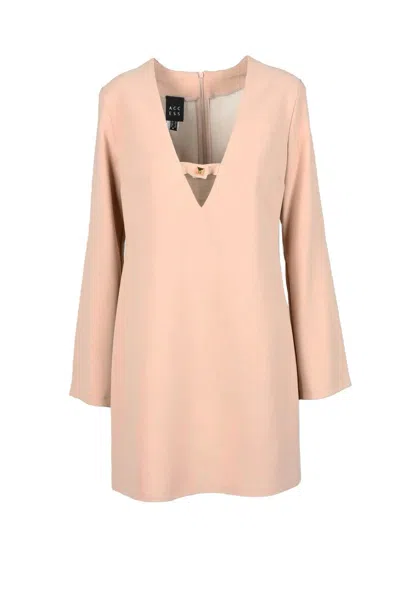 Access Fashion Beige Dress With Deep V-neckline In Pink