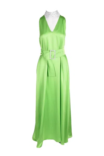 Access Fashion Maxi Dress With Detachable Collar - Apple Green