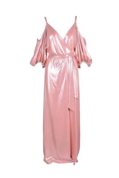 Access Fashion Maxi Dress With Puff Sleeves - Old Rose In Pink