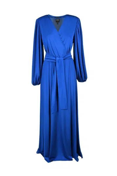 Access Fashion Midi-length Wrap Dress With Puffed Sleeves In Blue
