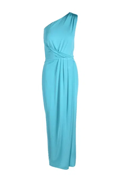 Access Fashion One-shoulder Aqua Midi Dress In Blue