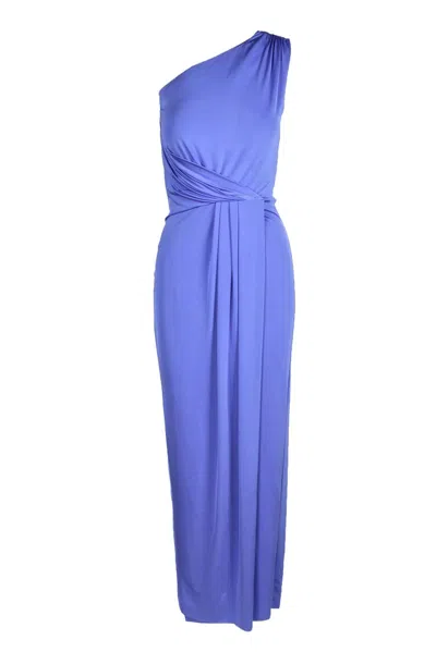 Access Fashion One-shoulder Midi Dress With Draped Bodice In Blue
