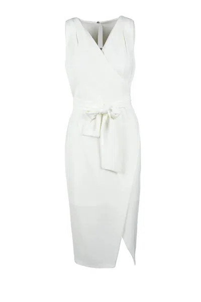 Access Fashion Sleeveless Midi Dress With Wrap Bodice In White