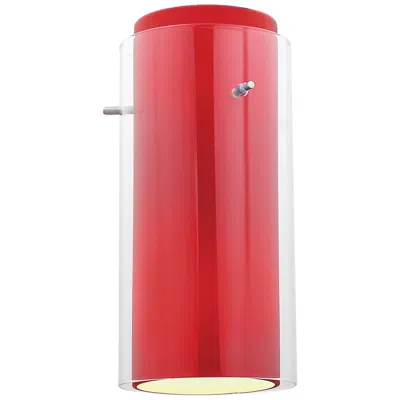Access Glass'n Glass - Cylinder Pendant - Brushed Steel Finish - Clear Red Gla