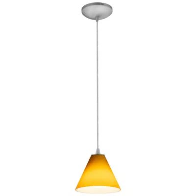 Access Martini 7.25" Wide Brushed Steel Cord Hung Pendant W/ Amber Glass Shad