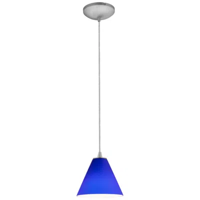 Access Martini 7.25" Wide Brushed Steel Cord Hung Pendant W/ Cobalt Glass Sha