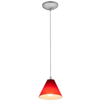 Access Martini 7.25" Wide Brushed Steel Cord Hung Pendant W/ Red Glass Shade