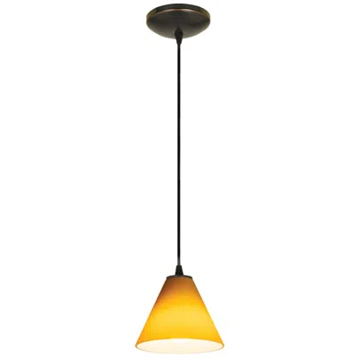 Access Martini 7"w Oil Rubbed Bronze Cord Hung Led Pendant W/ Amber Glass Sha