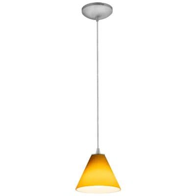 Access Martini - E26 Led Cord Pendant - Brushed Steel Finish - Amber Glass