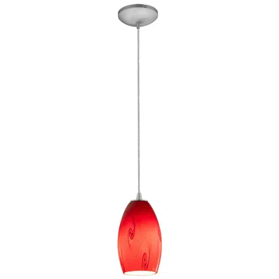 Access Merlot - E26 Led Cord Pendant - Brushed Steel Finish - Red Sky Glass Shade