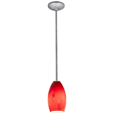 Access Merlot Pendant - Rods - Brushed Steel Finish - Red Sky Glass Shade