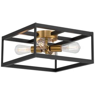 Access Nikki 15" Wide 4-light Black, Antique Brushed Brass Flush Mount