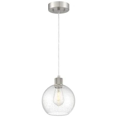 Access Port Nine Burgundy E26 Led Pendant - Brushed Steel Finish - Seeded Glass