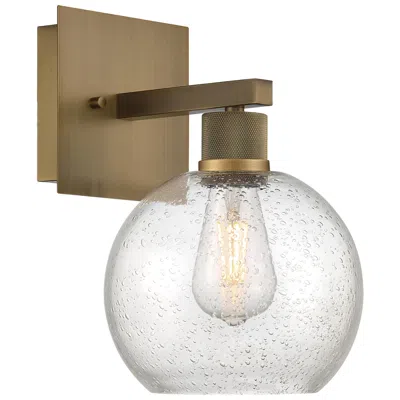 Access Port Nine Burgundy E26 Led Sconce - Antique Brushed Brass, Seeded Glass