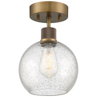 Access Port Nine Burgundy E26 Led Semi-flush - Antique Brushed Brass, Seeded Glass