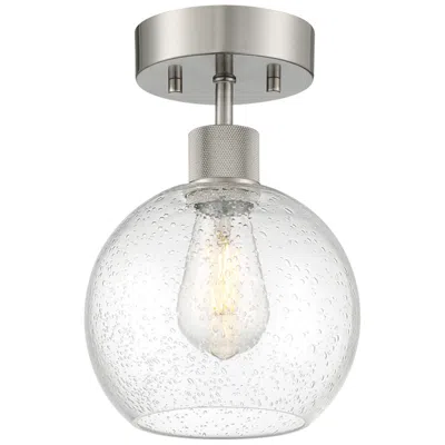 Access Port Nine Burgundy E26 Led Semi-flush - Brushed Steel - Seeded Glass