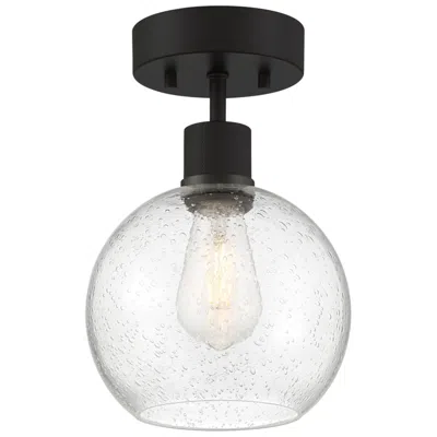 Access Port Nine Burgundy E26 Led Semi-flush - Matte Black - Seeded Glass