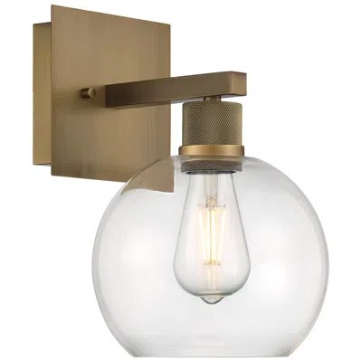 Access Port Nine Burgundy E26 Led Wall Sconce - Antique Brushed Brass, Clear Glass