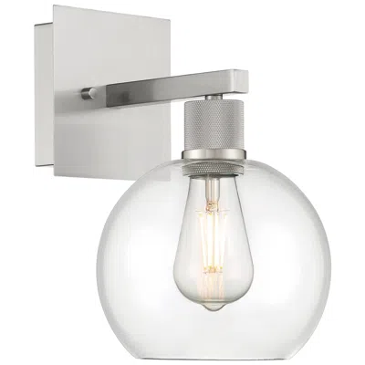 Access Port Nine Burgundy E26 Led Wall Sconce - Brushed Steel - Clear Glass
