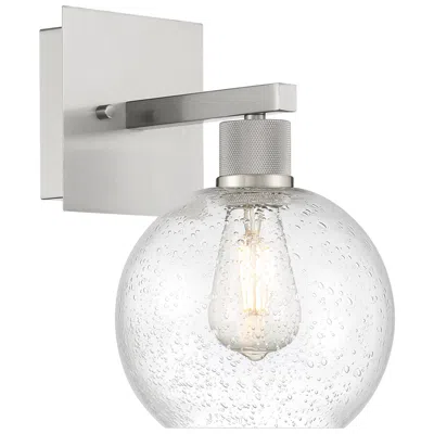 Access Port Nine Burgundy E26 Led Wall Sconce - Brushed Steel - Seeded Glass