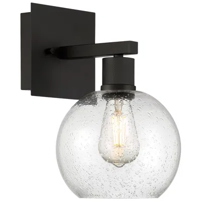 Access Port Nine Burgundy E26 Led Wall Sconce - Matte Black - Seeded Glass