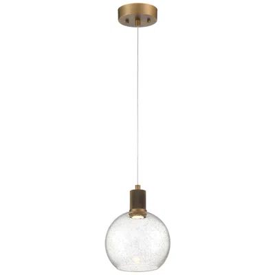 Access Port Nine Burgundy Led Pendant - Antique Brushed Brass - Seeded Glass