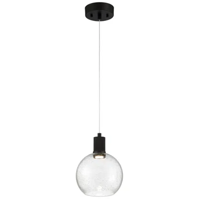 Access Port Nine Burgundy Led Pendant - Matte Black Finish - Seeded Glass