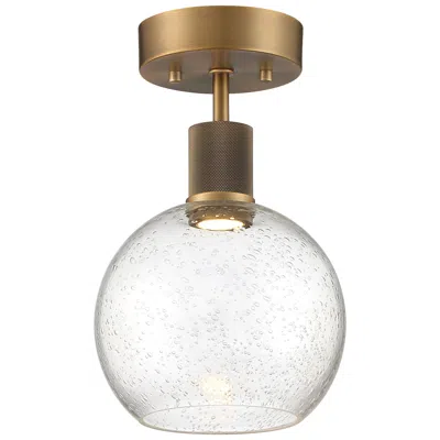 Access Port Nine Burgundy Led Semi-flush - Antique Brushed Brass - Seeded Glass