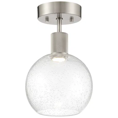 Access Port Nine Burgundy Led Semi-flush - Brushed Steel - Seeded Glass