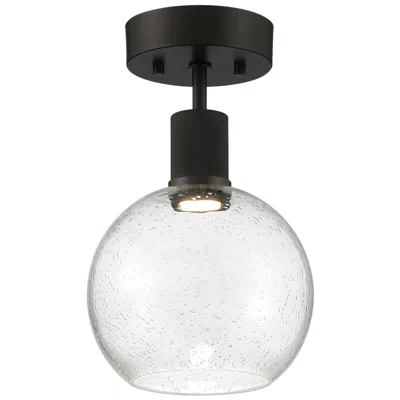 Access Port Nine Burgundy Led Semi-flush - Matte Black - Seeded Glass
